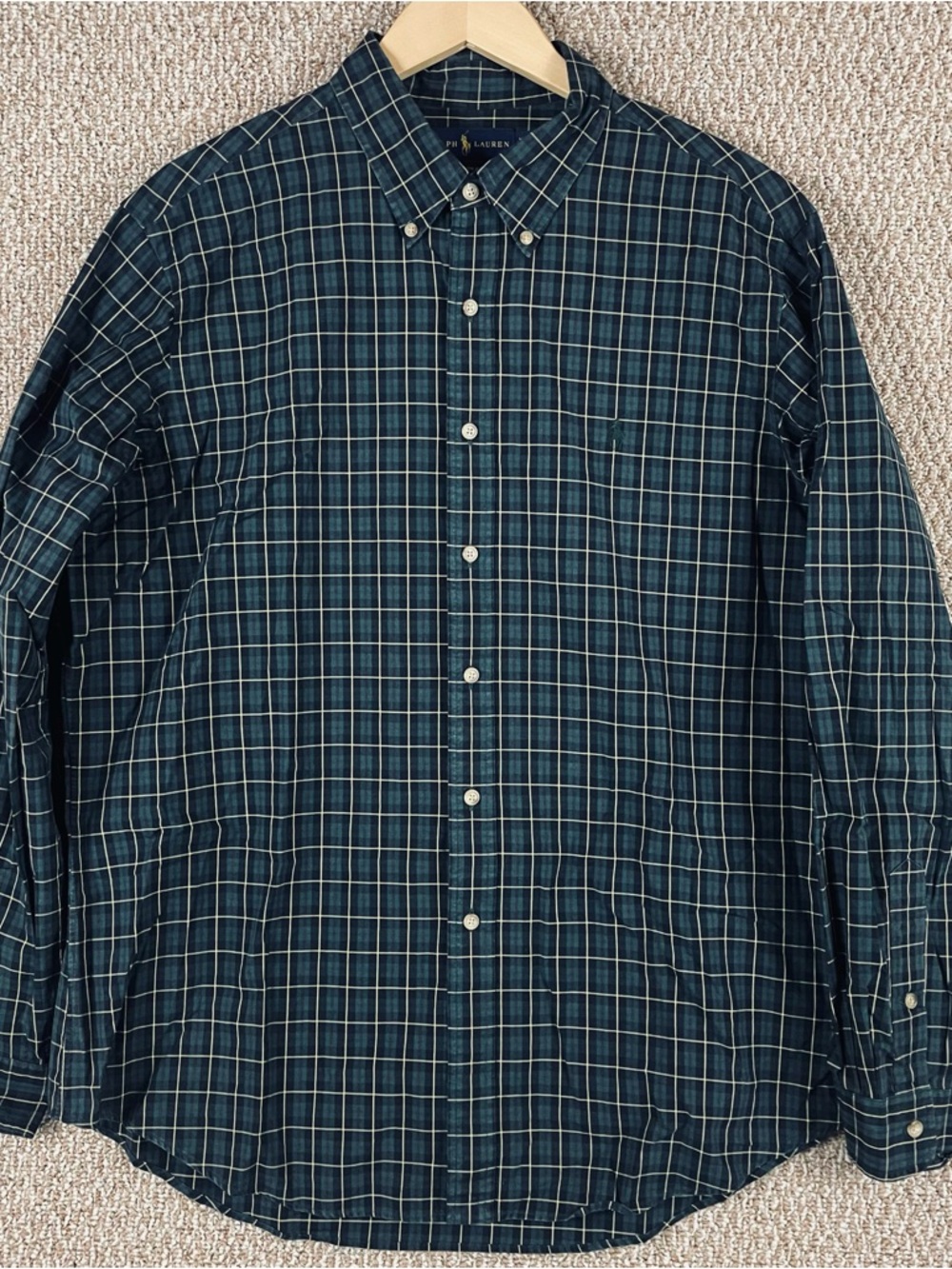 Polo Ralph Lauren Shirt Men’s XL Green Red Plaid Button Up Pony F430